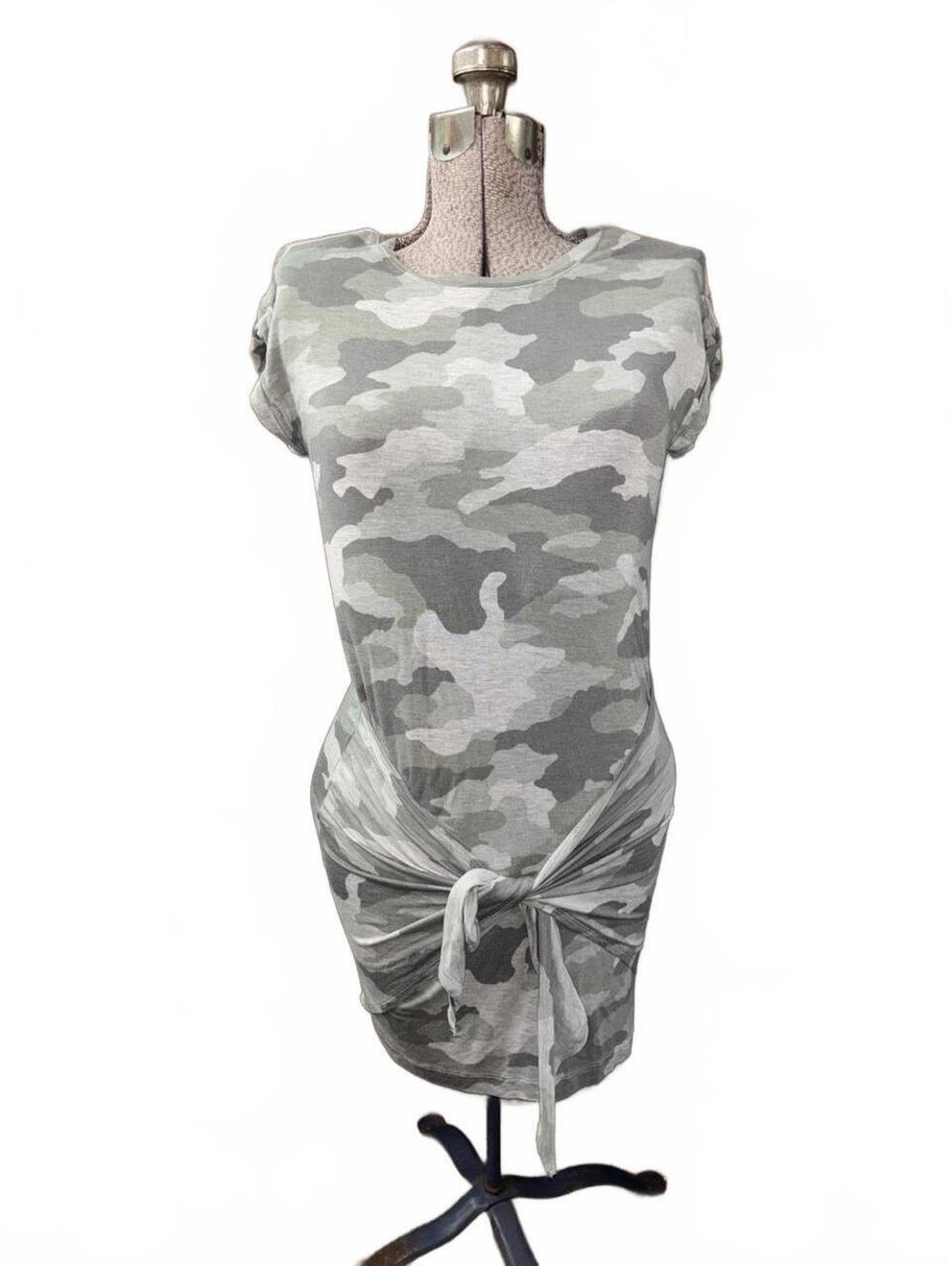 Aerie gray, green & white camouflage tie front mini dress